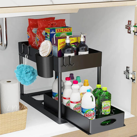 2 Tier Under Sink Organizer with sliding drawer